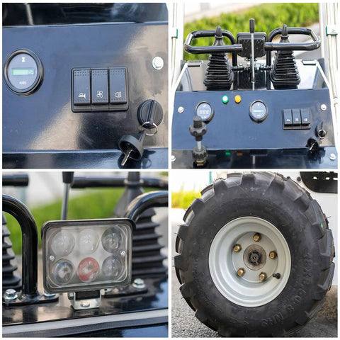 Dashboard and tire detail of Compact Crawler Mini Skid Steer Loader With Deepened Bucket For Construction Barn Cleaning And Landscaping