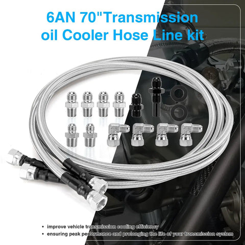 Beefed Up Heavy Duty Stainless Braided Transmission Cooler Line Kit 70 Inch 6AN for High Pressure Performance Auto Systems