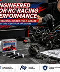 Mechanic using RC Grease High Pressure for Thrust Races and Ball Differentials on RC car with tools on table