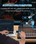 Person using 8 Channel DJ Audio Mixer With Bluetooth 5.0, USB Recording, MP3/USB Playback, Built-In Reverb, 48V Phantom Power
