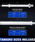 Diagram of Five Piece Ball Joint Separator Tool Set with interchangeable forks, featuring adapter and striking handles with dimensions.