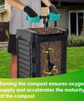 Person using Built Tough Aerator Tool With Rotating Spiral For Outdoor Tumbler Bins And Bags Tall 33 Inch Stand Up Turner