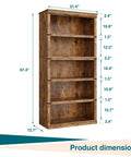 Retro Industrial Bookcase With A Sturdy Iron Frame And MDF Shelves For Living Room Or Office, dimensions and shelf spacing shown