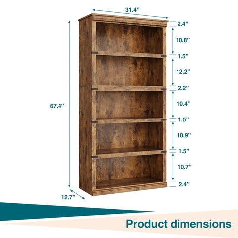 Retro Industrial Bookcase With A Sturdy Iron Frame And MDF Shelves For Living Room Or Office, dimensions and shelf spacing shown