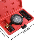 Hromee fuel pump and vacuum tester gauge kit in red case with gauge, hose, and brass fittings