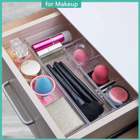 Six Piece Clear Acrylic Drawer Organizer Set For Makeup Cosmetics Jewelry Utensils Gadgets And Office Essentials Versatile Storage Trays With Customizable Layout To Fit Any Drawer Keep Stuff Neat And Accessible inside drawer
