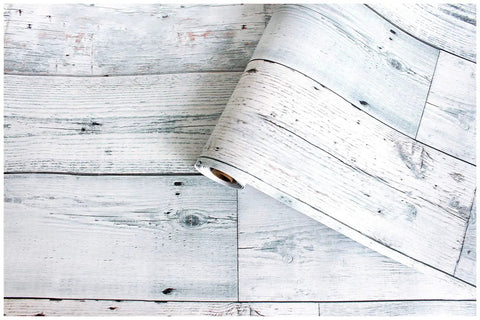 DIY Ready Peel And Stick Shiplap Wallpaper In Light Grey White Distressed Wood Plank Look with visible grid backing roll view