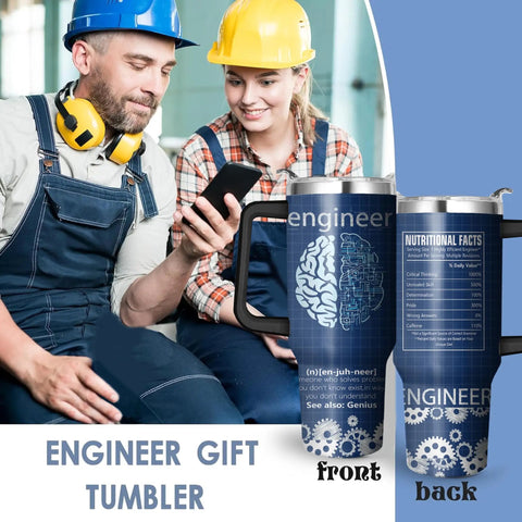 40 Ounce Insulated Stainless Steel Tumbler With Handle And Straw For Engineers Built Tough Double Wall Coffee Cup Reusable Engineer Mug Gift For Engineers And Makers shown with design