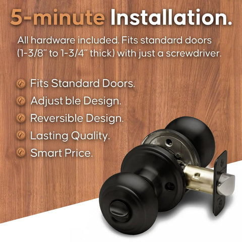 Privacy Interior Door Knob Set 2 Pack With Turn Button Lock Reversible For Bedroom Bathroom Closets ANSI Grade 3 Certified