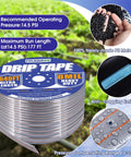 1640 Ft Five Eighth Inch Drip Tape Kit With Six Inch Emitter Spacing, Eight Mil Thick PE Tubing, UV Resistant Silver
