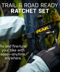 Ratchet Rocket Lite DX Bike Multitool with 16 Functions attached to a bike frame for on-the-go repairs on trail