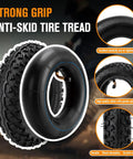 200x50 8x2 Dirt Scooter Knobby Tire And Inner Tube Set For Off Road Electric Go Karts And Mountain Scooters 2 Pack Compatible With Dune Buggy RDS And Other Mainstream Off Road Rides showing anti-skid tread.