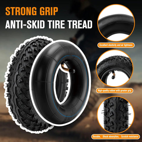 200x50 8x2 Dirt Scooter Knobby Tire And Inner Tube Set For Off Road Electric Go Karts And Mountain Scooters 2 Pack Compatible With Dune Buggy RDS And Other Mainstream Off Road Rides showing anti-skid tread.