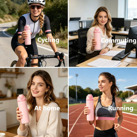 Insulated Stainless Steel Water Bottle With Built-In Straw, Leak-Proof Seal, BPA-Free, Perfect For Sports And Travel, Pink Color