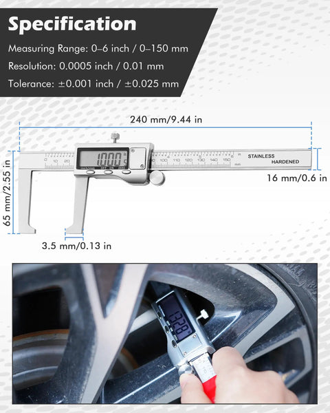 Digital Brake Rotor Gauge And Caliper For Disc Brake Thickness No Wheel Removal 6 Inch Stainless Vernier Rotor Micrometer