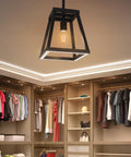 Vintage Exposed Filament LED ST19 Bulb With Clear Glass And E26 Base 60W Equivalent in black pendant fixture in closet