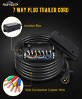 Heavy Duty 7 Way Trailer Wiring Harness With Inline Junction Box And Weatherproof Connector Cable Built Damn Tough For Hassle Free Trailering All Year Round, featuring junction box and copper wires.