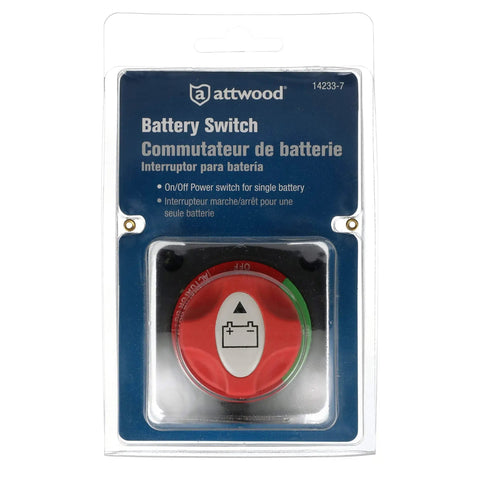 Battery Switch On Off For A Single Battery With Removable Control Knob 12 To 50 Volt DC Marine Power Control Easy Install Prevents Battery Drain Theft Resistant Knob Durable Boat Marine Accessory, packaged front view