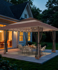 13x13 Pop Up Gazebo Outdoor Canopy Shelter With Four Sandbags No Fuss Quick Setup Sun Shade Canopy Double Tier Mesh Netting Waterproof UV Block Oxford Cloth Mosquito Guard For Lawn Garden Backyard And Deck Coffee installed in backyard
