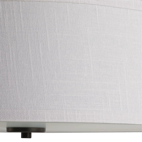 Close-up of linen shade on Graphite Three Light Semi Flush Ceiling Mount Fixture From Inspire Collection, textured fabric