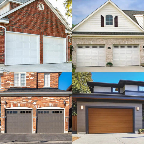 Collage of various garage doors suitable for DIY Friendly 16 Foot Garage Door Bottom Seal Replacement Rubber Weather Seal For Single Slot Doors
