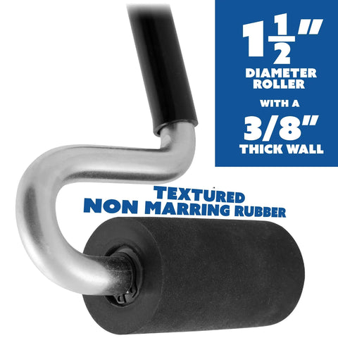 Close-up of Heavy Duty Pro Grade J Roller with 1.5 inch diameter, thick 3/8 inch wall, textured non-marring rubber for veneer laminate.