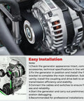 12V 130 Amp Car Alternator For Cruze Eco LT LTZ 2012 2013 2014 2015 2016 1.4L CW Rotation With 5 Groove Clutch Pulley Replaces 13581891