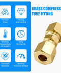 Brass compression tube fitting, 1/4 in OD x 1/4 in OD, ice maker water line connector