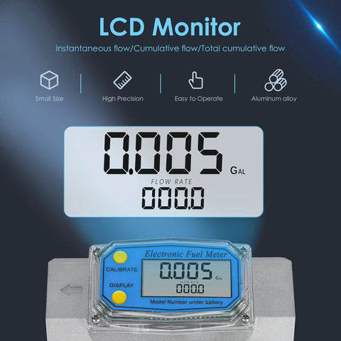 Turbine Flow Meter With LCD Display 1.5 Inch Inlet Outlet For Diesel Kerosene Gasoline displaying flow rate