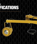 20W LED Dock Light With 40 Inch Folding Arm, 1700 Lumens, IP65 Rated Yellow Job Site Light shown with specifications