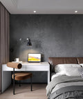 Bedroom wall with Dark Gray Concrete Texture Contact Paper Thick Matte Vinyl Wallpaper Peel And Stick 24x197 Inches behind desk and bed.