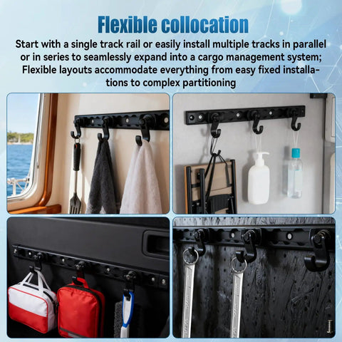 12 Inch L Track Tie Down System Kit, Heavy Duty Aluminum Cargo Track With 6 360 Degree Rotating Stud Fittings in use in vehicle interior