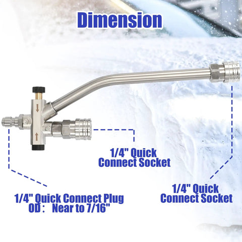 Diagram of Foam Cannon Dual Connector Attachment For Pressure Washers With Five Sprayer Nozzles And Quarter Inch Quick Connect