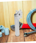 Badass Heavy Duty Adjustable Door Closer With Rock Solid Spring Pole Latch And Smooth Self Closing Gate Hinge on wooden surface.