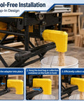 Universal Table Saw Dust Collector Adapter With 2.5 Inch Hose Gravity Powered Dust Collection System in use on table saw.