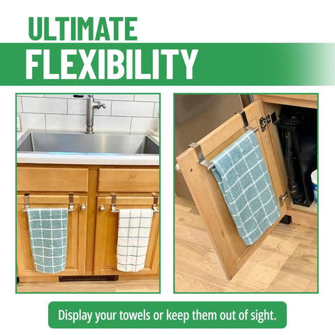 Over Cabinet Door Towel Rack Set 2 Pack Stainless Steel Hand And Dish Towel Holders For Kitchen Or Bathroom No Tools Needed