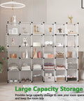 Modular Cube Storage Organizer 30 Cube Shelving Unit DIY Plastic Bookshelf Closet Cabinet For Bedroom Living Room And Office Transparent White 60.6 Inch Long By 12.4 Inch Wide By 72.6 Inch High Space Saving Display