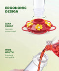 Set Of 2 10 Ounce Hummingbird Feeders With Built In Ant Guard, Wide Mouth For Easy Filling, Circular Perch With Multiple Feeding Ports