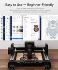 Atomstack Swift Mini laser engraver on desk; black, desktop unit with 135×145 mm work area.
