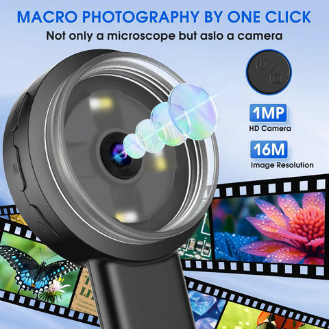 Handheld Digital Microscope With Light 100X Fixed Focus, 2 Inch LCD Screen, LED Illumination, Perfect Loupe For Coins, Jewelry, Trichomes And Tiny Details, Hands On Learning Tool For Kids And Adults To Explore. Lens close-up with 1MP HD camera