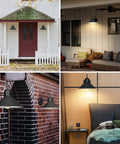 Collage of Dusk To Dawn Outdoor Wall Light With Gooseneck Barn Style Sconce on different houses and settings