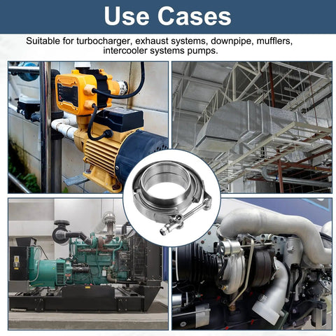 V Band Clamp With Flange 2.36 Inch 304 Stainless Steel Exhaust Clamp Kit for auto use in various mechanical systems.