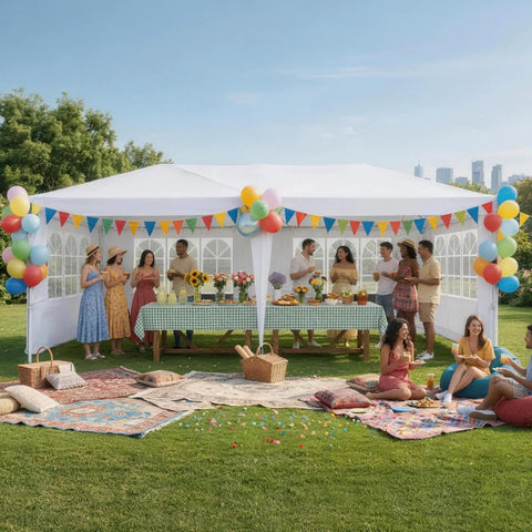 10x20 Ft Pop Up Canopy Tent With Six Sidewalls And Mosquito Netting, Heavy Duty Commercial Instant Outdoor Shelter in a park setting