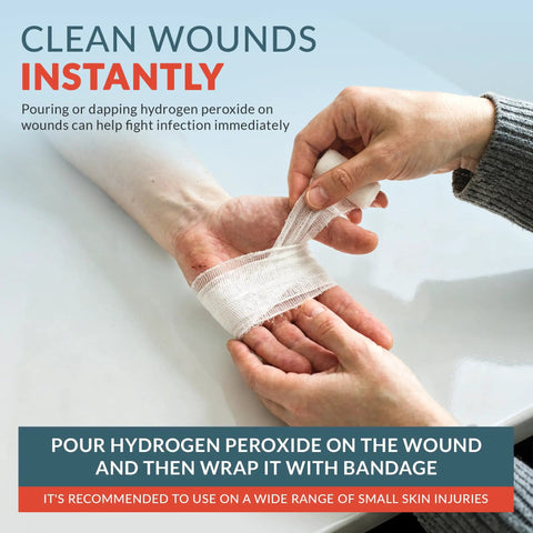 Hydrogen Peroxide 32 Oz First Aid Antiseptic And Multipurpose Cleaner 3 Percent USP For Minor Cuts Scrapes Insect Bites And Skin Irritations Perfect For Home Use And Everyday DIY First Aid, bandaging wrist wound