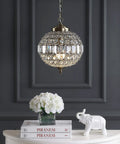 Antique Brass Crystal LED Pendant Light For Kitchen And Dining Room Glam Globe Chandelier With Clear Crystal Shade