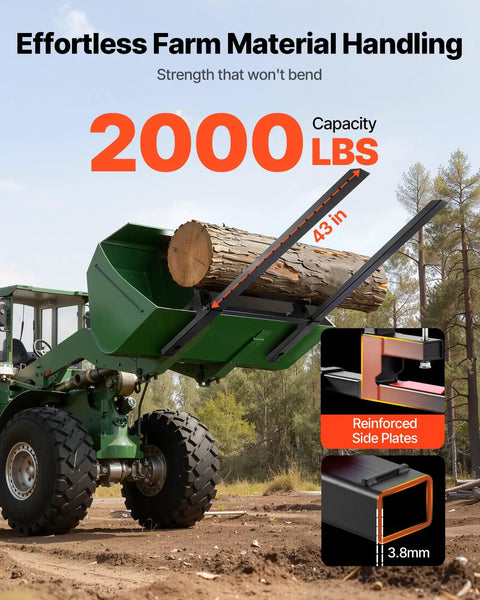 Beefy Clamp On Pallet Forks 60 Inch Long 2000 Lb Capacity For Tractors Loader Buckets And Skid Steers lifting log