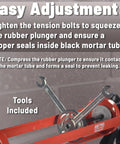 Easy adjustment with tools for Mortar Pointing Gun For Brick, Cement, Stone, And Tile Grout; demonstration of tension bolts.