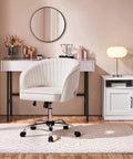 Cute Velvet Desk Chair With Wheels For Home Office Vanity And Study, Upholstered Swivel Armchair With Tufted Barrel Back In Cream