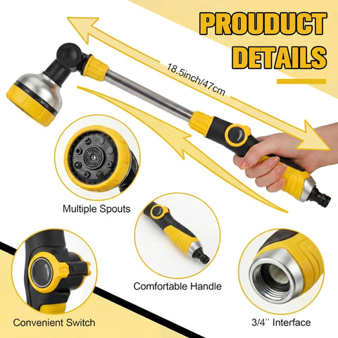Two Pack 18.5 Inch Garden Hose Watering Wand With 180 Degree Rotating Head, 8 Adjustable Spray Patterns, Ergonomic Non Slip Handle