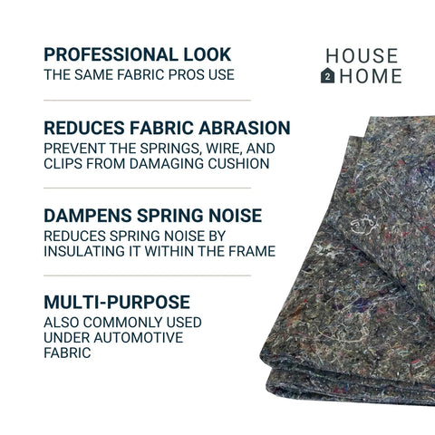 Premium Heavy Duty Upholstery Padding Roll 24 By 6 Foot Spring Cover To Bust Furniture Squeaks Shield Wires And Keep Seat Fabric From Wearing Down Quick, multi-purpose grey fabric, shown folded.